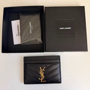 Saint Laurent Quilted Black Card Holder with Gold Logo